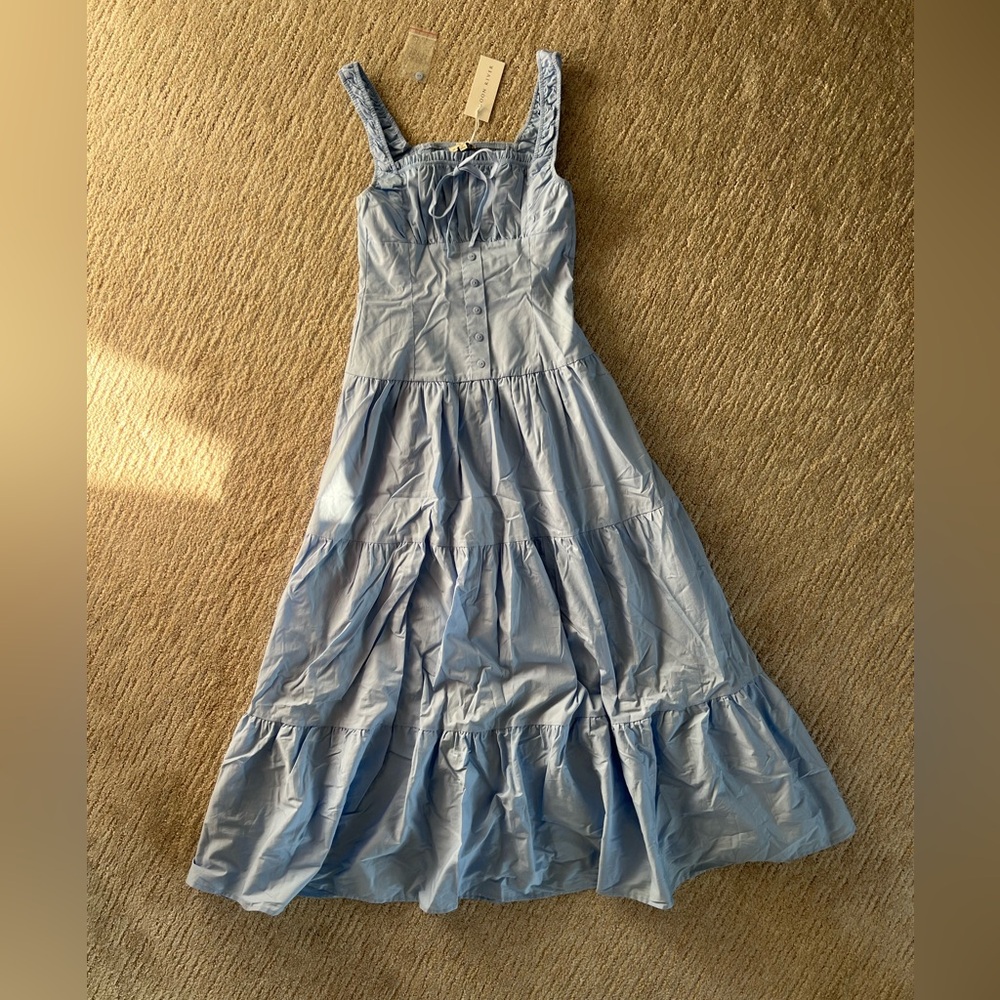 Moon River Sky Blue corset tiered maxi Dress